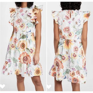 Banjanan Perla Mini Dress Floral Print Ruffle Sleeve Sunflower Bee Ladybug M